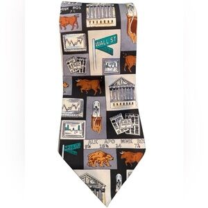📈📊100% Silk Wall Street themed tie with NYSE, Wall Street, Bull theme. Colorful!